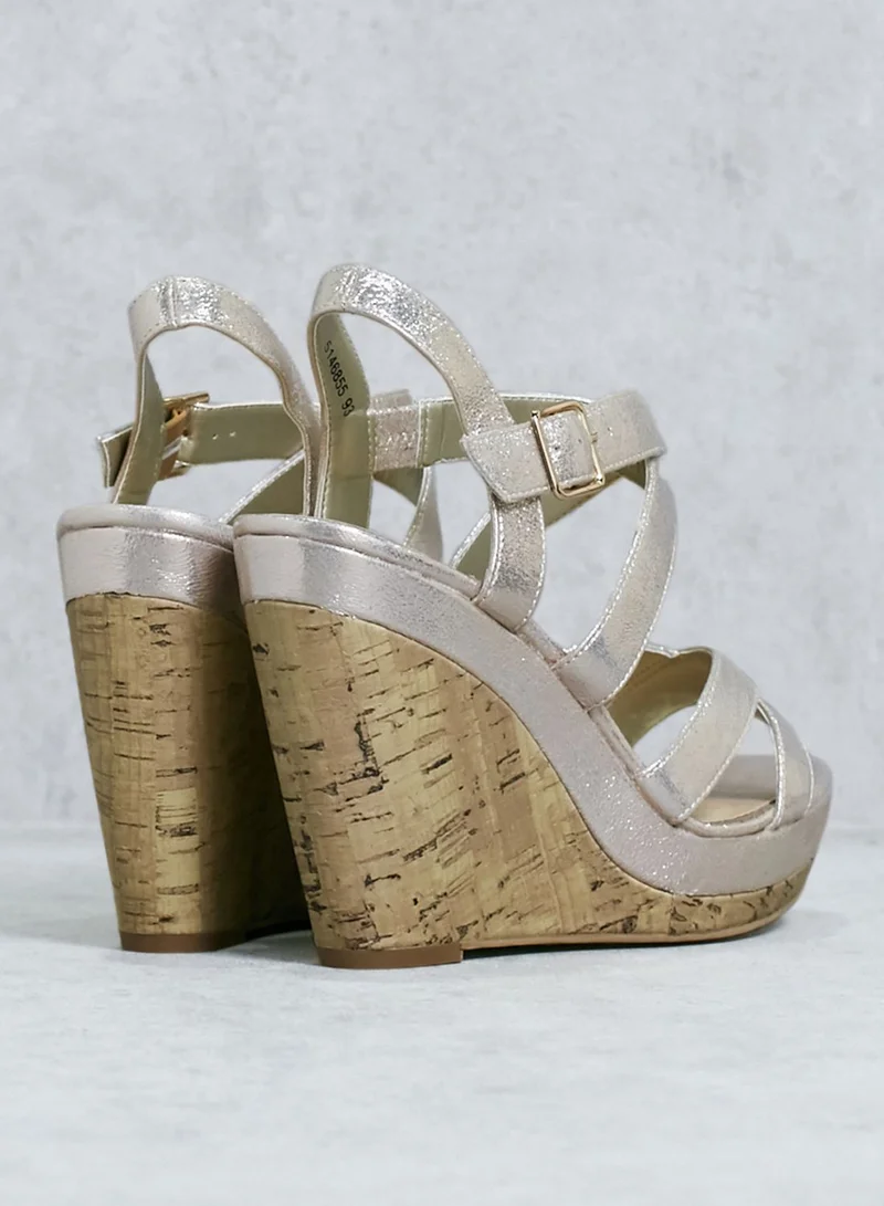 NEW LOOK Silver cork wedges