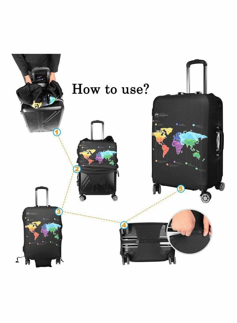 Y&D Luggage Cover, Water-Washable Suitcase Spandex Elastic Anti Scratch Protective Covers for 26-28 Inch Trolley Case Business Trip School Daily Usin (Map) - Image 3