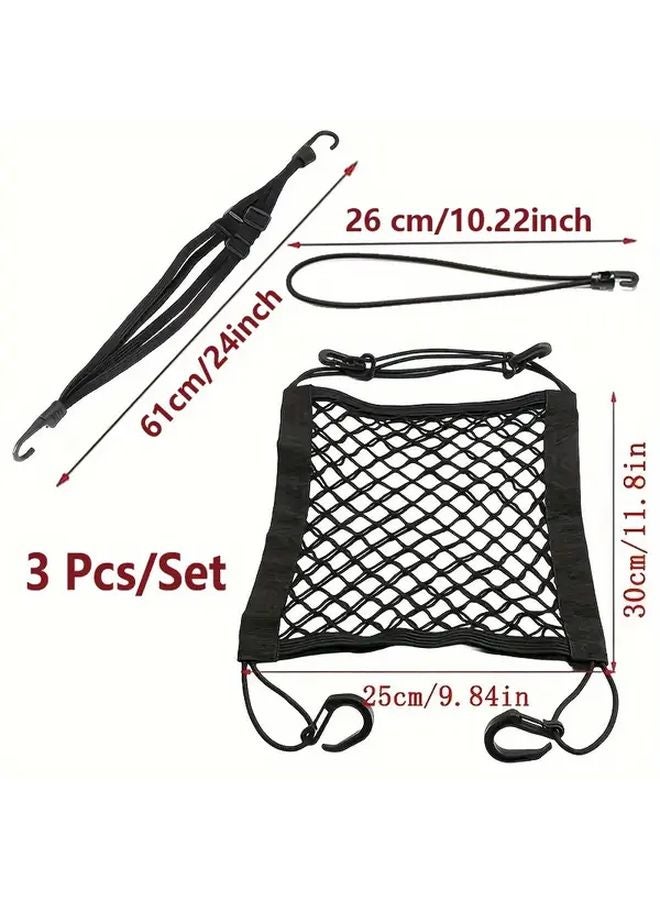 3pcs Black Elastic Bungee Cords Motorcycle Bicycle Helmet Net Straps Storage Bags - Image 1