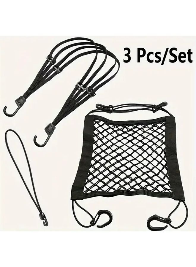 3pcs Black Elastic Bungee Cords Motorcycle Bicycle Helmet Net Straps Storage Bags - Image 2