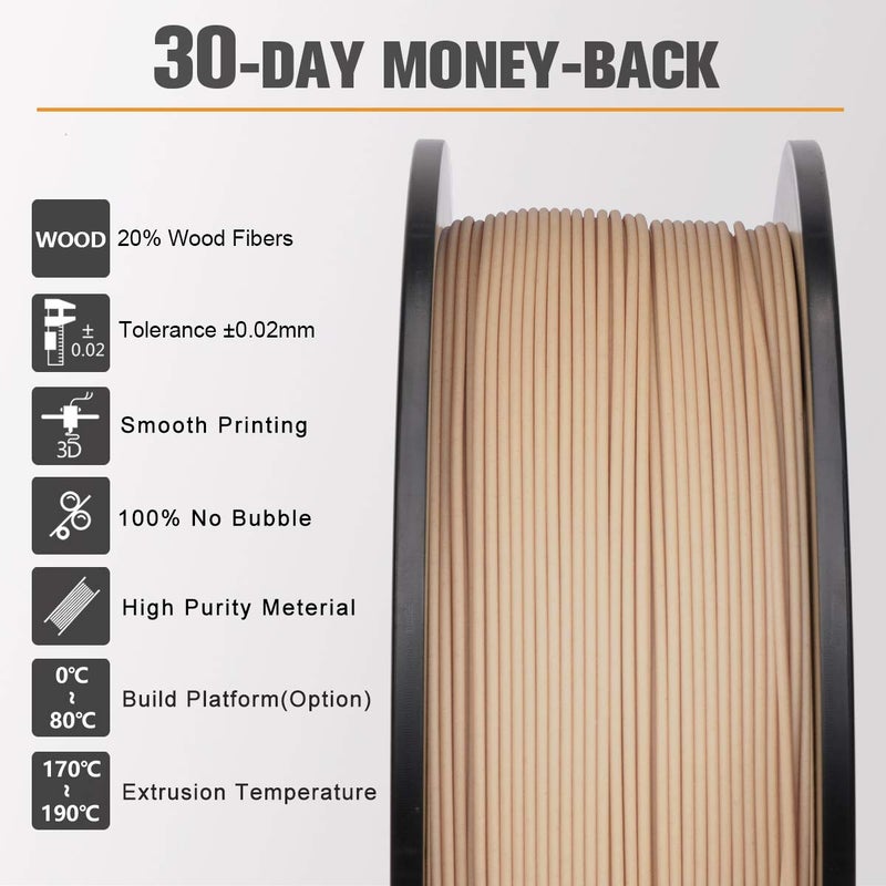 SUNLU Real Wood Fiber Wood PLA Filament, Neatly Wound PLA 3D Printer Filament 1.75mm Dimensional Accuracy +/- 0.03mm, Fit Most FDM 3D Printers, 1kg Spool (2.2lbs), Woody Scent Real Wood Fiber PLA 1.75 - Image 3