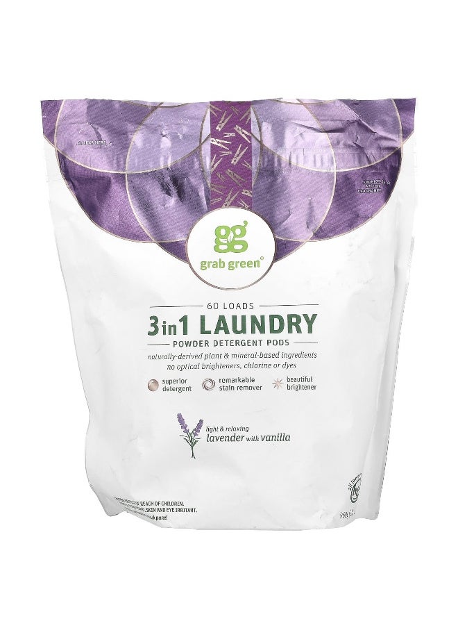 Grab Green Grab Green, 3 in 1 Laundry Powder Detergent Pods, Lavender with Vanilla, 60 Loads, 2 lbs 2 oz (960 g)  - Image 1
