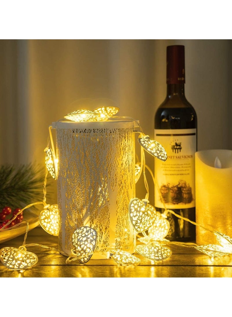 Generic Hollow Heart Shape String Lights Metal Geometric Lights Battery Powered LED Fairy Lights Indoor Decorative Lights for Holiday Christmas Wedding Party Home Decoration (Golden Heart, 20LED) - Image 5