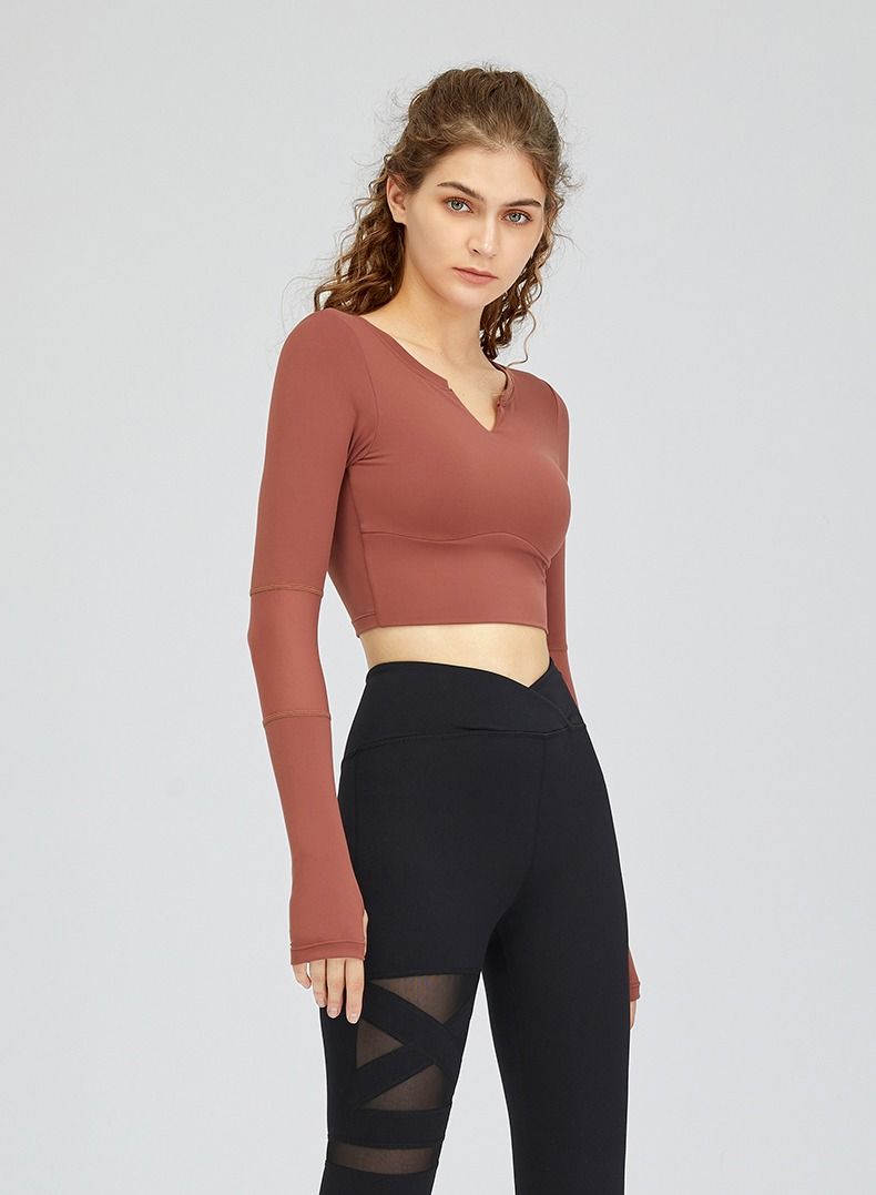 Loquat Yoga Sports Fitness top Long Sleeve Brown  - Image 4