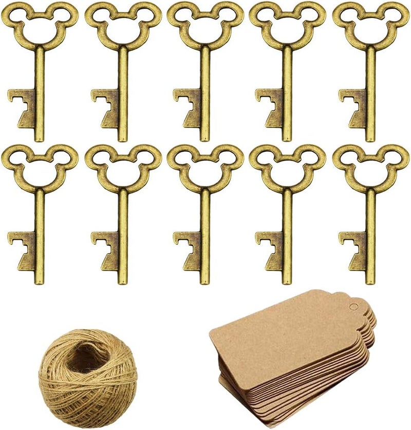 XONOR 50Pcs Vintage Skeleton Key Bottle Openers with 50pcs Escort Card Tag and Twine for Wedding Party Favors Rustic Decoration (Bronze) - Image 1