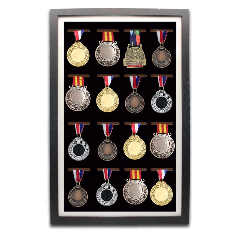 WANLIAN Medal Display Frame Medal Display Shadow Box 16 Medal Display case Perfect Medal Display for Runners Marathon RECE Winner Football Gymnastics All Sports Black