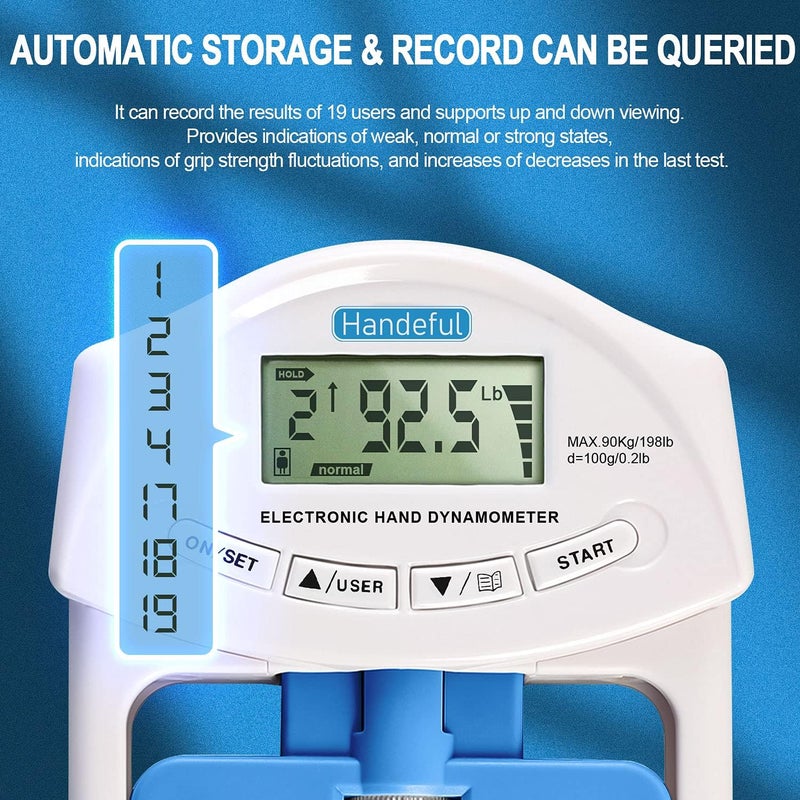 Handeful Grip Strength Tester, Hand Grip Dynamometer (198Lbs / 90Kgs), Electronic Handgrip Testing for Sports Home School Use - Image 4