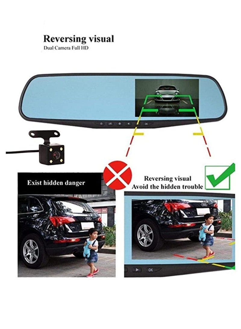 Yuwell DVR Camera Rear View Mirror Video Recorder 4.3 inch Car Camera Dual Lens Cam Night Vision Front And Rear Back Up Reversing Security Car Camera - Image 3