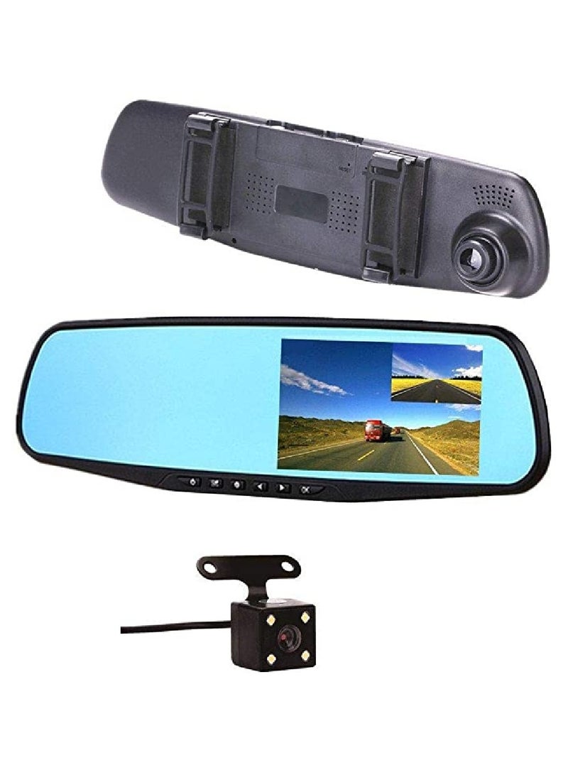 Yuwell DVR Camera Rear View Mirror Video Recorder 4.3 inch Car Camera Dual Lens Cam Night Vision Front And Rear Back Up Reversing Security Car Camera - Image 1