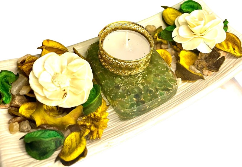 crystalmiracle Green Aventurine Quartz 25 Inches Orgonite Tea Light Holder for Healing Wellness Home Office Decor Gift Handcrafted - Image 2