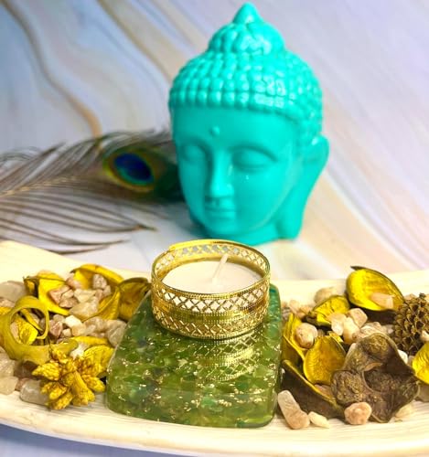 crystalmiracle Green Aventurine Quartz 25 Inches Orgonite Tea Light Holder for Healing Wellness Home Office Decor Gift Handcrafted - Image 3
