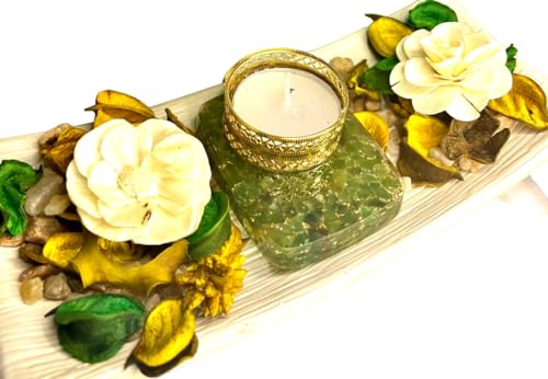 crystalmiracle Green Aventurine Quartz 25 Inches Orgonite Tea Light Holder for Healing Wellness Home Office Decor Gift Handcrafted - Image 1