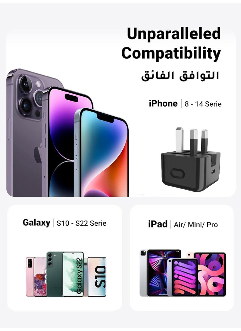 ROCK POW iPhone Charger Type C PD 20W Fast USB C Charger iPhone 16 Fast Charger Head Type-C Power Plug Universal Travel Adapter USB-C Plug for iPhone 16/16 Pro Max/16 Pro/16Plus/15/14/13/12,etc