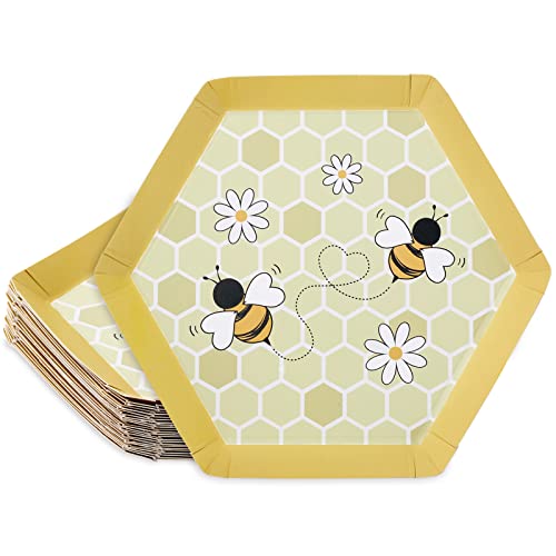 أطباق نحلة وايلين 24 قطعة بتصميم نحلة أطباق ورقية آمنة للاستخدام لمرة واحدة أطباق صفراء وبيضاء لحفلات عيد الميلاد وربيع وصيف ونزهات ولوازم المقبلات والفواكه والحلويات والزينة