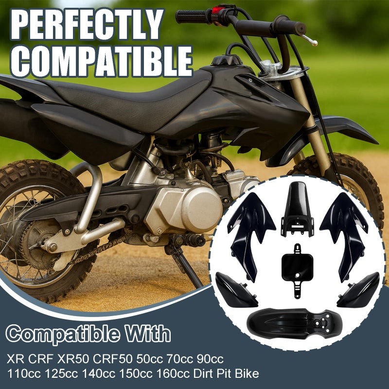 Podoy CRF50 Body Fender Kit for Compatible with XR50 XR 50 CRF 50 SDG SSR Pit Dirt Motor Trail Bike Black with Bolt Work Fairing Plastic (black) - Image 3