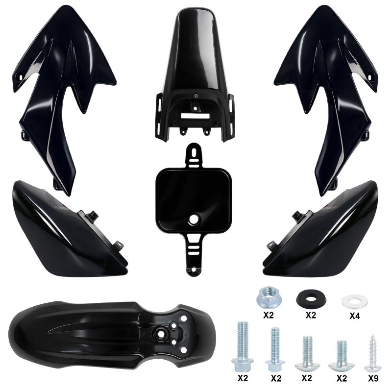 Podoy CRF50 Body Fender Kit for Compatible with XR50 XR 50 CRF 50 SDG SSR Pit Dirt Motor Trail Bike Black with Bolt Work Fairing Plastic (black) - Image 1