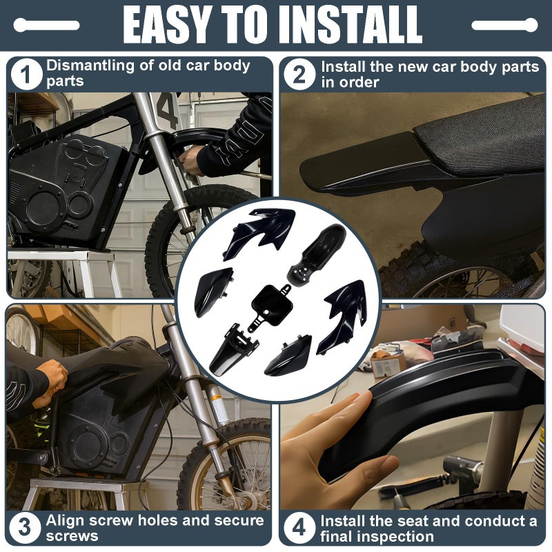 Podoy CRF50 Body Fender Kit for Compatible with XR50 XR 50 CRF 50 SDG SSR Pit Dirt Motor Trail Bike Black with Bolt Work Fairing Plastic (black) - Image 4