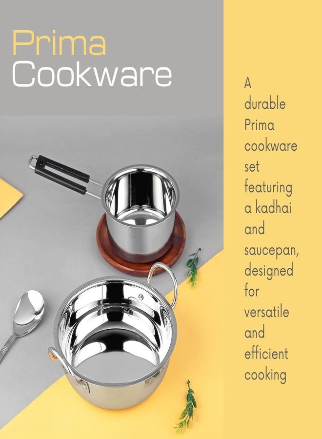 Chakmak Prima 2-Piece Cookware Set | Kadhai 26cm 3Ltr, Saucepan 18cm 1.5Ltr | Stainless Steel - Image 2