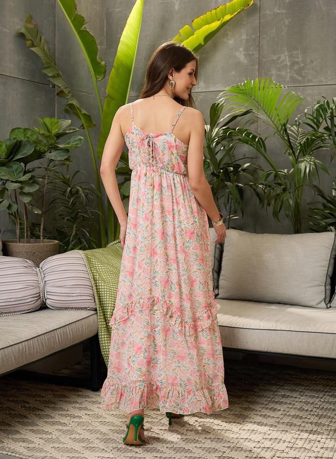 ساسافراس فستان طويل بحمالات وتفاصيل كشكش - Image 5