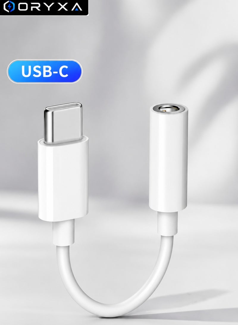 ORYXA USB C to 3.5mm Adapter, Hi-Fi DAC Type-C to AUX Headphone Jack Adapter Dongle Audio, Call & Mic Support, Plug & Play, for iPhone, iPad Pro, Samsung Galaxy, Google Pixel - White - Image 1