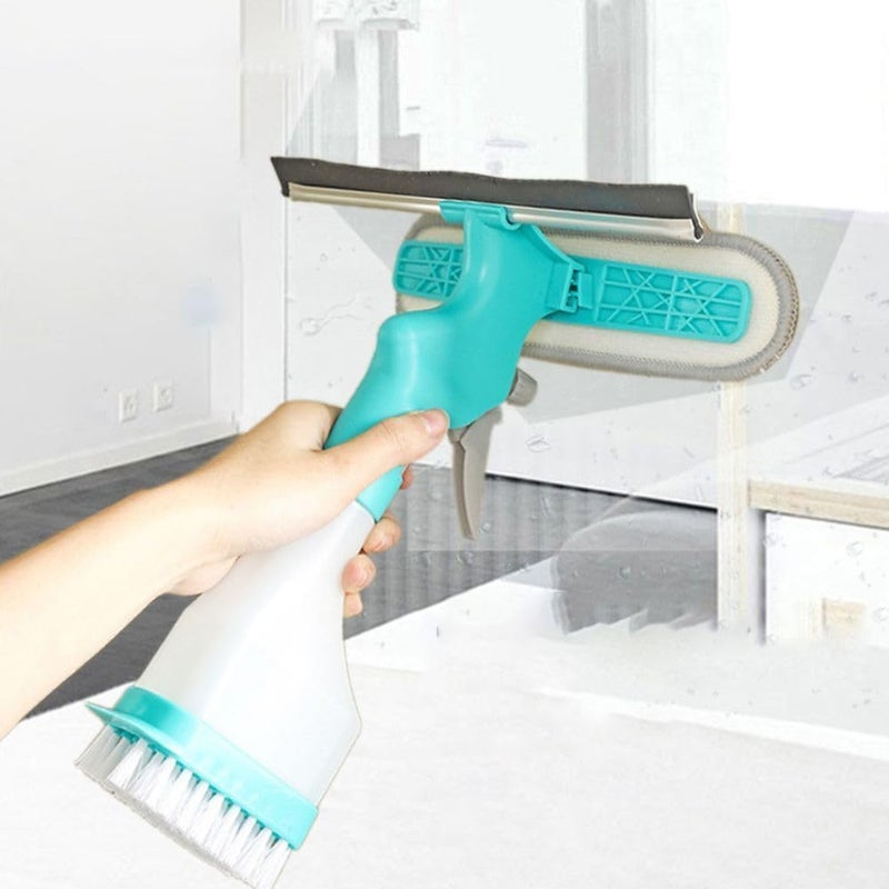 MORPICH MORPICH Multifunction Window Cleaner Tool 4 in 1 Kit with Spray Bottle Squeegee and Microfiber Washer Head Home Glass Refillable Bottle Builtin Squeegee Scrub Pad Spray 