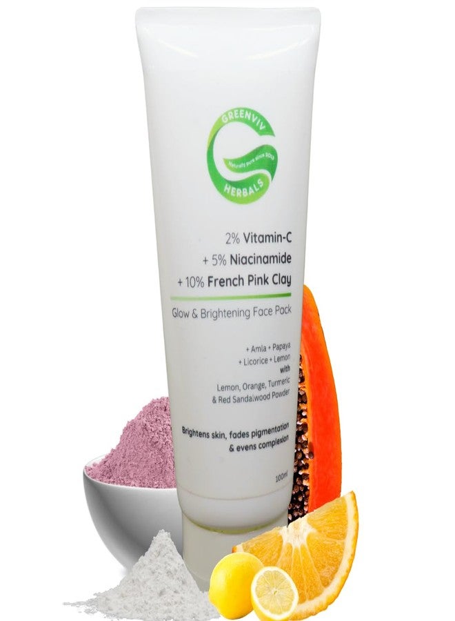 Greenviv French Pink Clay Glow & Brightening Face Pack | with Vitamin C & Niacinamide | Deep Cleansing, Evens Skin Tone & Boosts Radiance | For All Skin Types | 100 g - Image 1