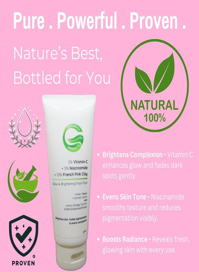 Greenviv French Pink Clay Glow & Brightening Face Pack | with Vitamin C & Niacinamide | Deep Cleansing, Evens Skin Tone & Boosts Radiance | For All Skin Types | 100 g - Image 2