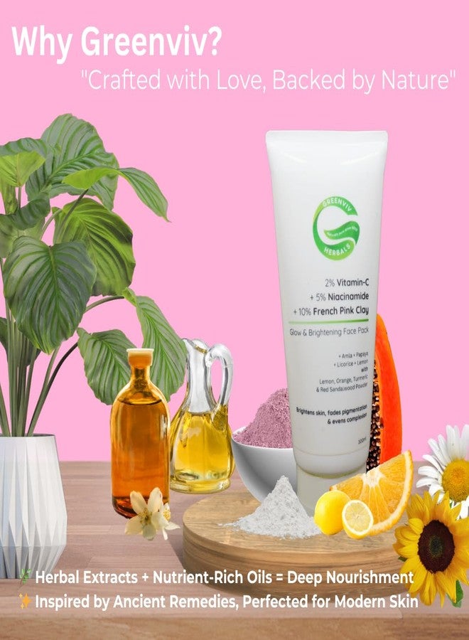 Greenviv French Pink Clay Glow & Brightening Face Pack | with Vitamin C & Niacinamide | Deep Cleansing, Evens Skin Tone & Boosts Radiance | For All Skin Types | 100 g - Image 4