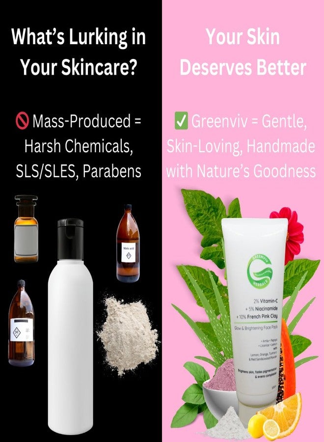 Greenviv French Pink Clay Glow & Brightening Face Pack | with Vitamin C & Niacinamide | Deep Cleansing, Evens Skin Tone & Boosts Radiance | For All Skin Types | 100 g - Image 3