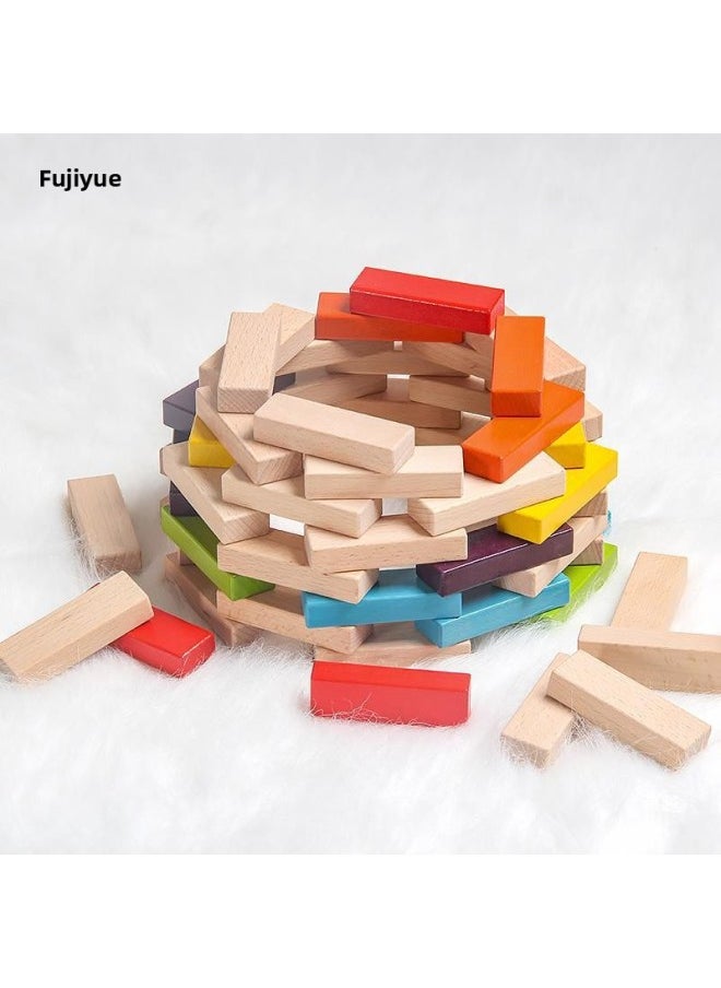Generic - Children's Stacking High-Rise Stacking Balance Extraction Building Blocks 3-9 Years Old Board Game Pumping Wooden Toys-Color:Color 48 Capsules - Image 1