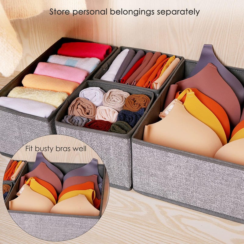 Criusia Foldable Underwear Drawer Organizer, Closet Dividers, Storage Box for Clothes, Socks (6 Bins, Gray) - Image 5