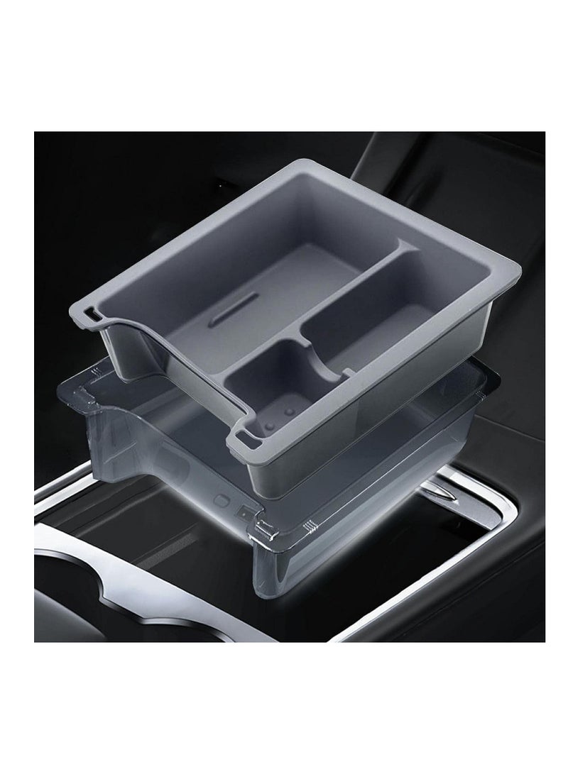Center Console Organizer Tray for Tesla Model Y and Model 3 2021-2023, Washable Silicone Liner with 3 Compartments in Gray - Image 1