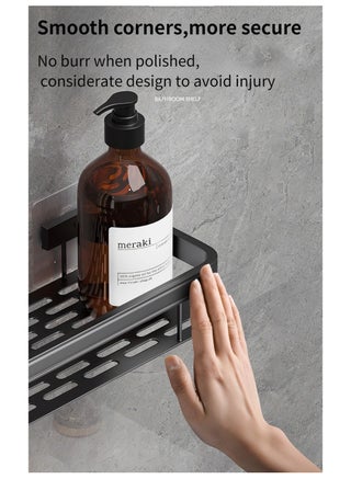 Bathroom Shelf, Set of 2, Shower Caddy, No-drilling Bathroom Organizer,  Self-Adhesive Bathroom Shelves, Aluminum Metal Shower Racks, Wall mounted Bathroom Rack (Black). - view 2