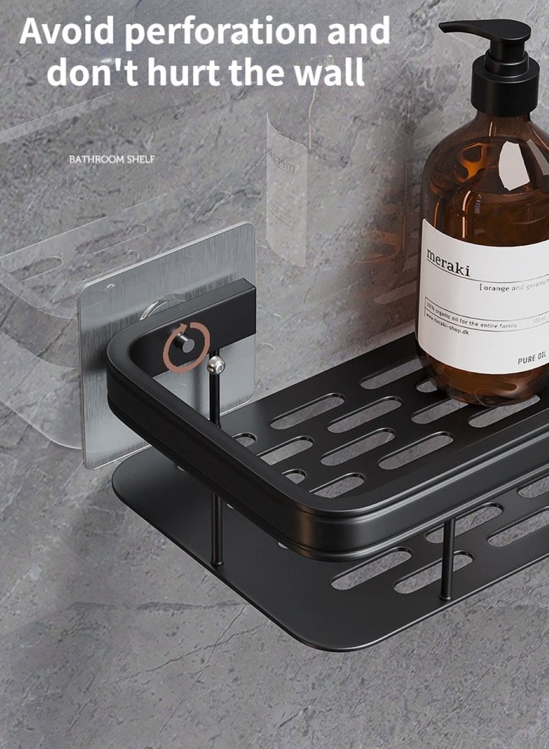 Bathroom Shelf, Set of 2, Shower Caddy, No-drilling Bathroom Organizer,  Self-Adhesive Bathroom Shelves, Aluminum Metal Shower Racks, Wall mounted Bathroom Rack (Black).