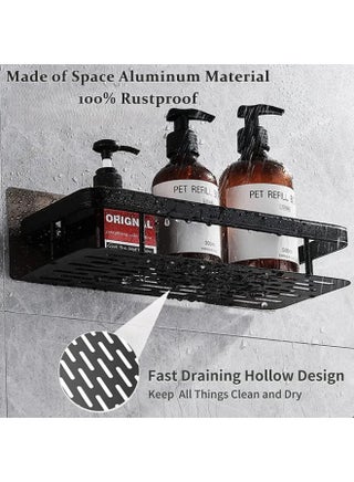 Bathroom Shelf, Set of 2, Shower Caddy, No-drilling Bathroom Organizer,  Self-Adhesive Bathroom Shelves, Aluminum Metal Shower Racks, Wall mounted Bathroom Rack (Black). - view 3