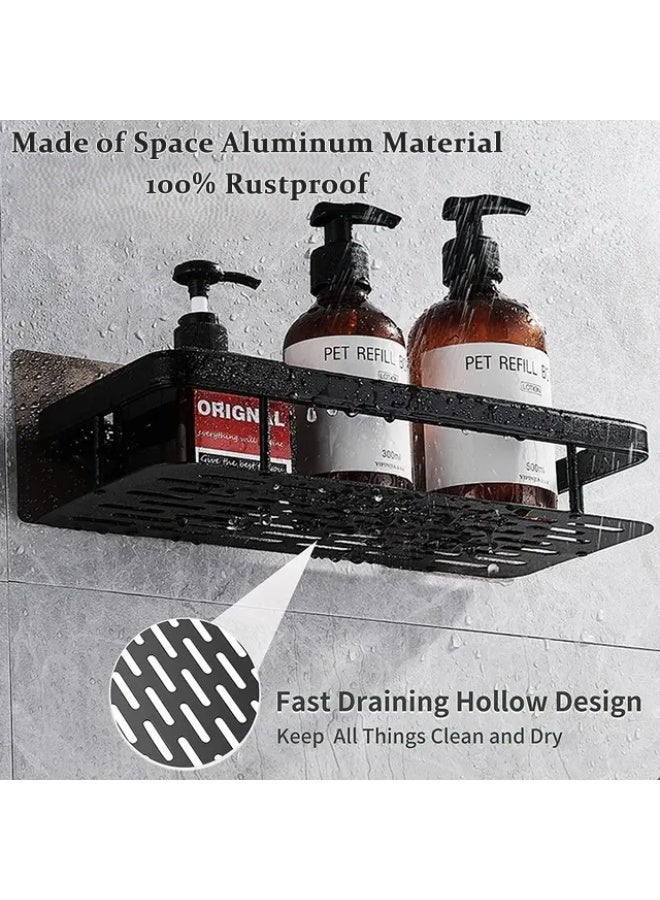 Bathroom Shelf, Set of 2, Shower Caddy, No-drilling Bathroom Organizer,  Self-Adhesive Bathroom Shelves, Aluminum Metal Shower Racks, Wall mounted Bathroom Rack (Black).