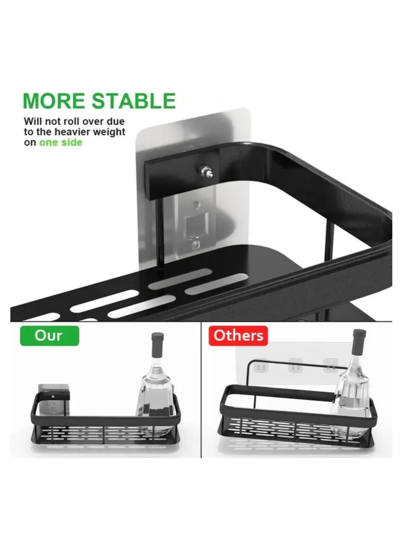 Bathroom Shelf, Set of 2, Shower Caddy, No-drilling Bathroom Organizer,  Self-Adhesive Bathroom Shelves, Aluminum Metal Shower Racks, Wall mounted Bathroom Rack (Black).