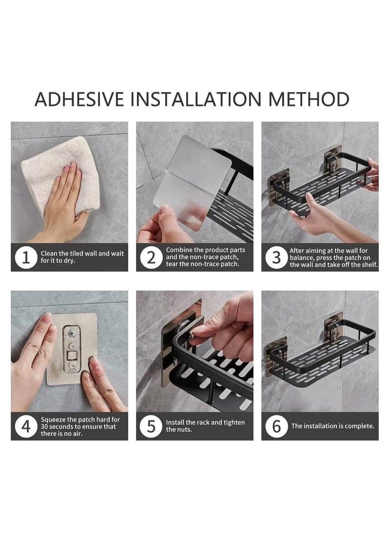 Bathroom Shelf, Set of 2, Shower Caddy, No-drilling Bathroom Organizer,  Self-Adhesive Bathroom Shelves, Aluminum Metal Shower Racks, Wall mounted Bathroom Rack (Black).