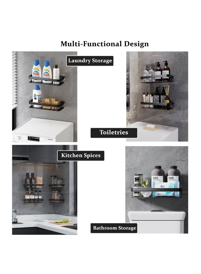 Bathroom Shelf, Set of 2, Shower Caddy, No-drilling Bathroom Organizer,  Self-Adhesive Bathroom Shelves, Aluminum Metal Shower Racks, Wall mounted Bathroom Rack (Black).