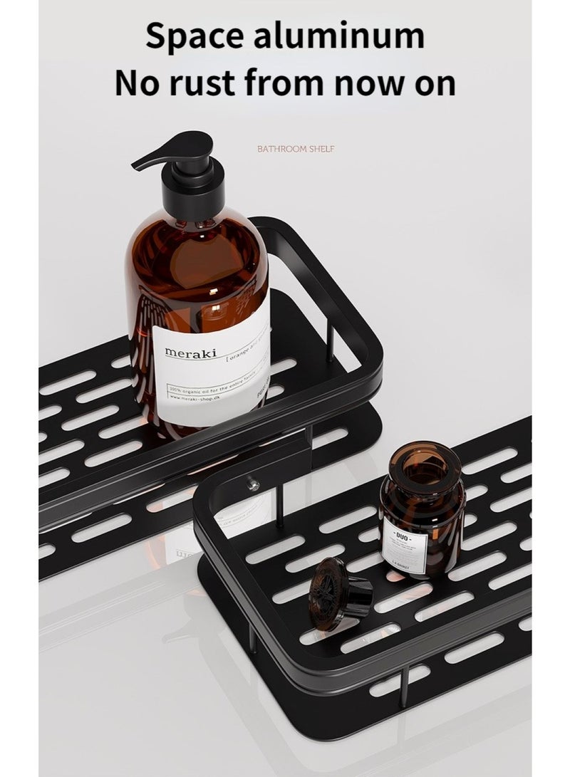 Bathroom Shelf, Set of 2, Shower Caddy, No-drilling Bathroom Organizer,  Self-Adhesive Bathroom Shelves, Aluminum Metal Shower Racks, Wall mounted Bathroom Rack (Black).