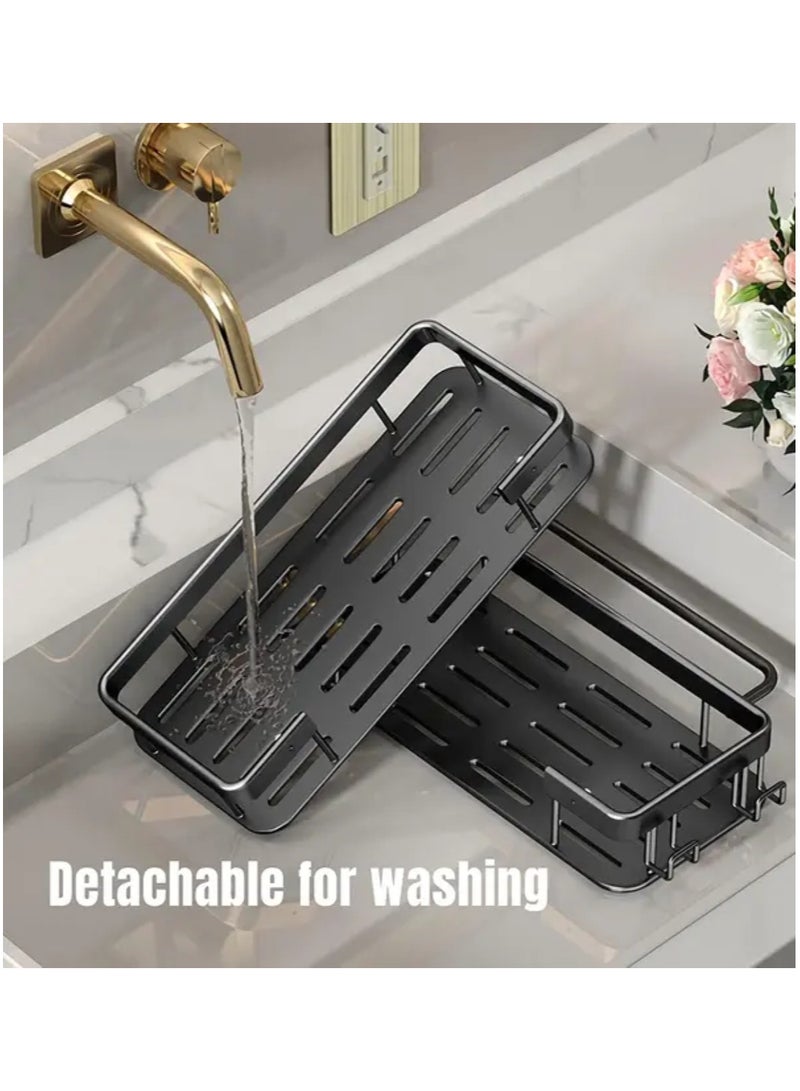 Bathroom Shelf, Set of 2, Shower Caddy, No-drilling Bathroom Organizer,  Self-Adhesive Bathroom Shelves, Aluminum Metal Shower Racks, Wall mounted Bathroom Rack (Black).