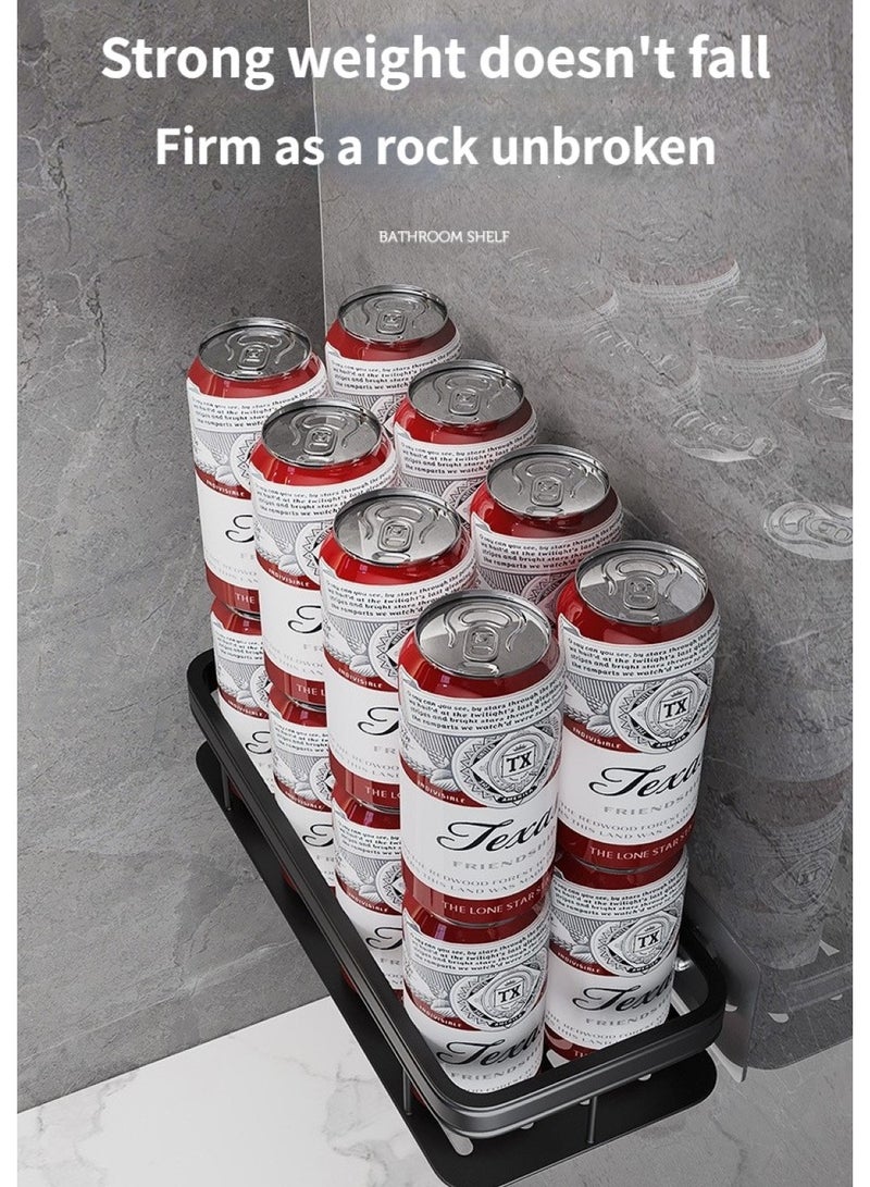 Bathroom Shelf, Set of 2, Shower Caddy, No-drilling Bathroom Organizer,  Self-Adhesive Bathroom Shelves, Aluminum Metal Shower Racks, Wall mounted Bathroom Rack (Black).