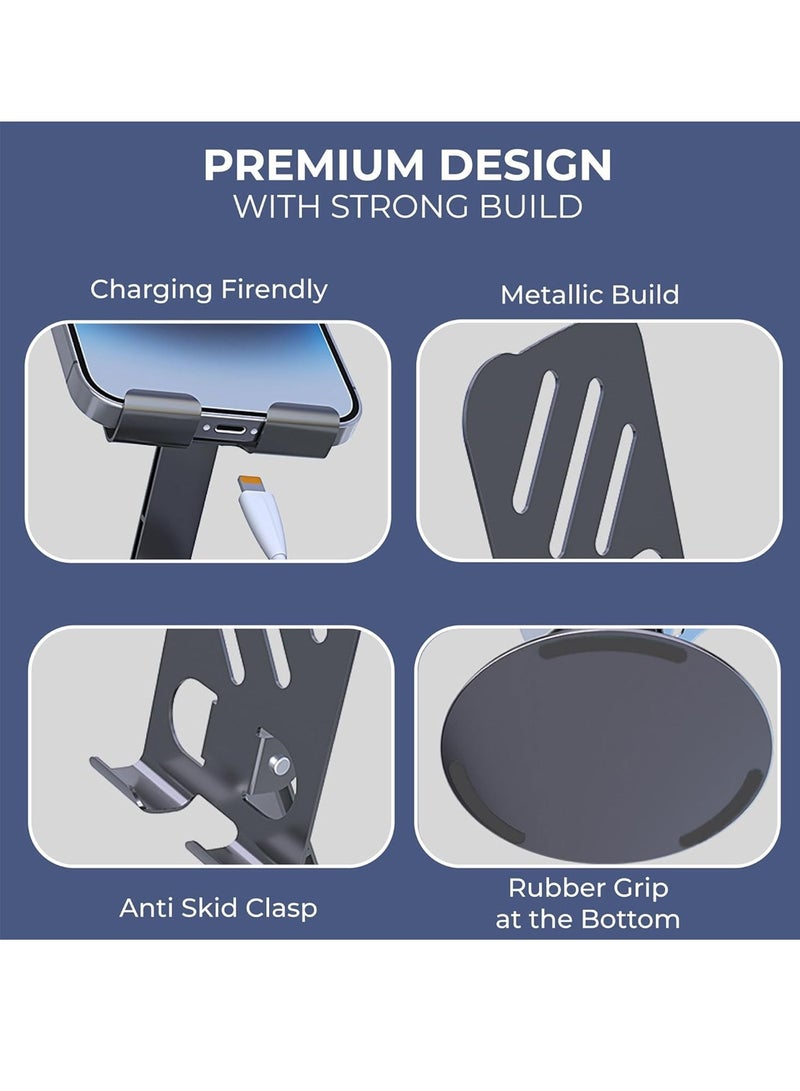 Chappeline ST42 Metal Bracket Aluminum Mobile Phone Stand Holder 360° Rotation, Adjustable Metal Desk Stand for Smartphones - Black - Image 3
