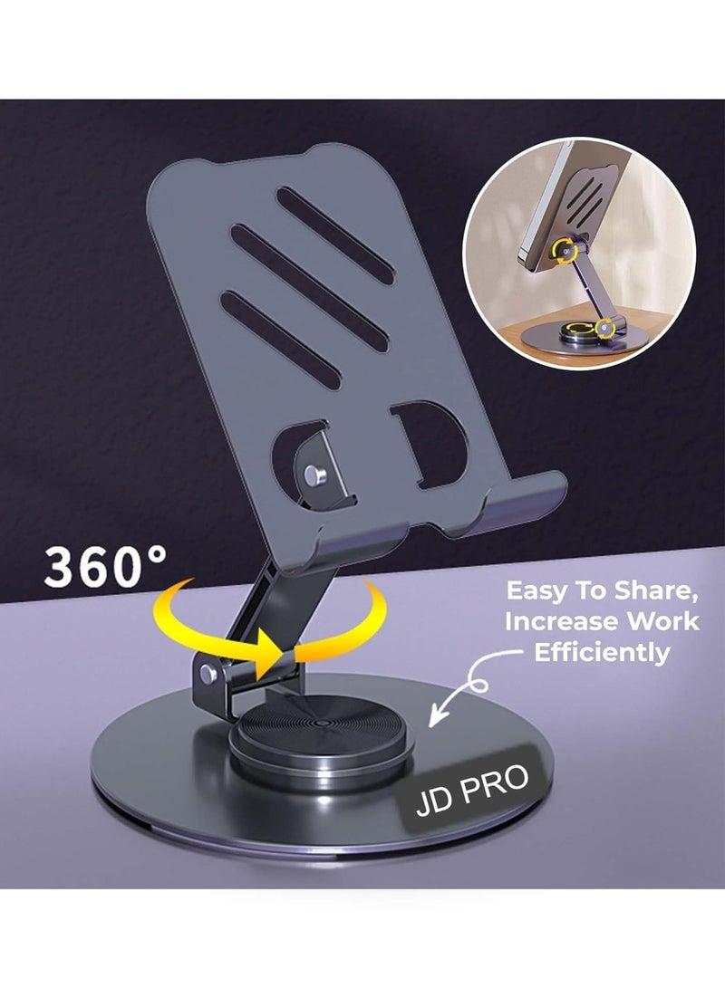 Chappeline ST42 Metal Bracket Aluminum Mobile Phone Stand Holder 360° Rotation, Adjustable Metal Desk Stand for Smartphones - Black - Image 2