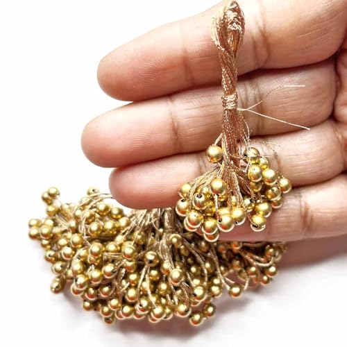 Adikala Handmade Small Pearl Bunch Zari Tassels for Jewelry, DIY Art & Craft Decoration, Fabric Fringe Beads for Decorating Art Crafting (25, Golden) - Image 1