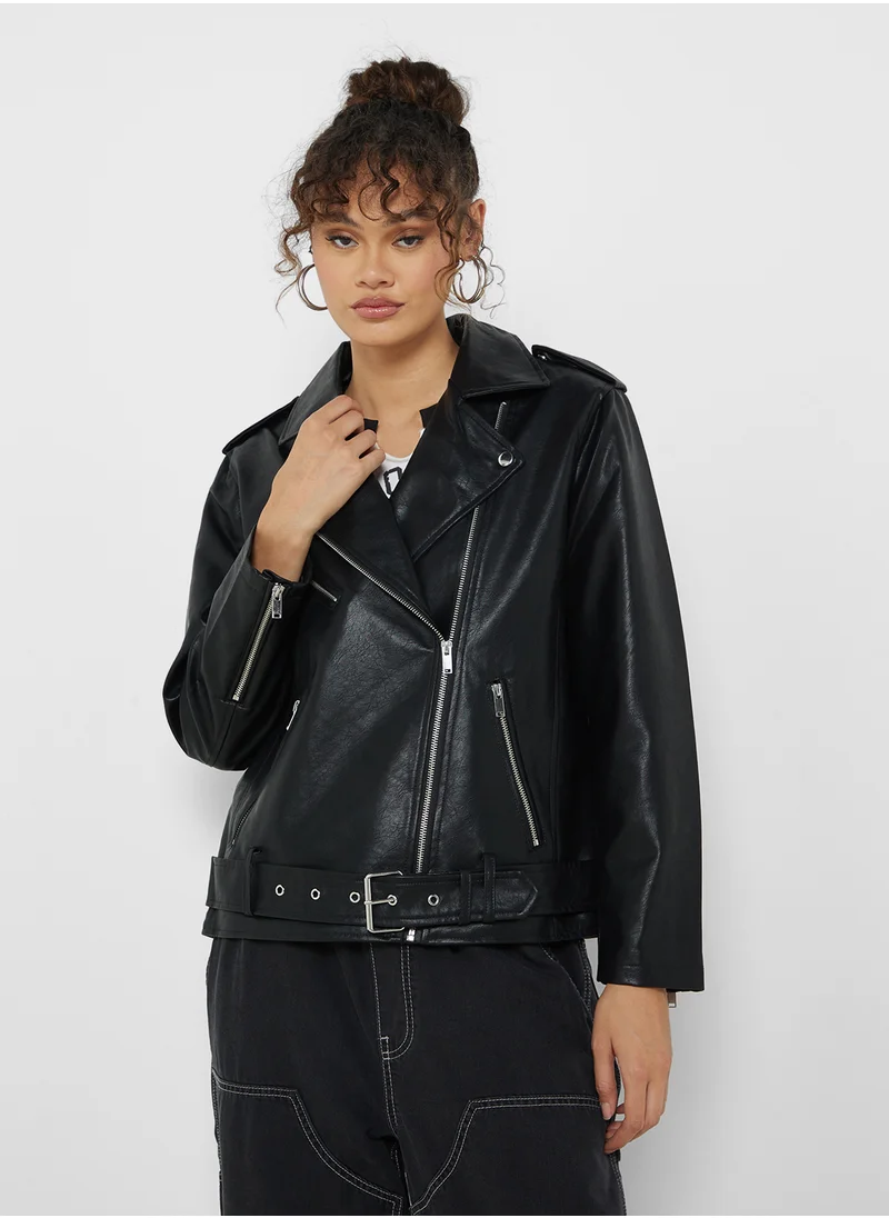 VERO MODA Zippered Leather Jacket