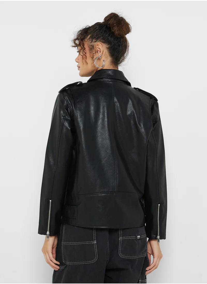 VERO MODA Zippered Leather Jacket