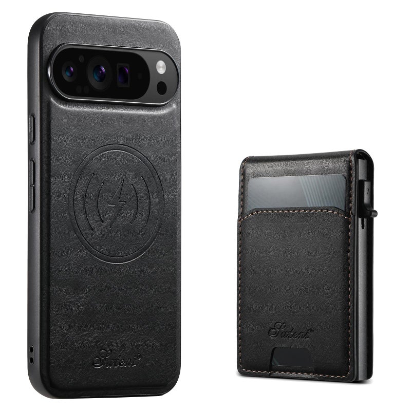 Suteni For Google Pixel 10 Pro Xl H19 Oil Wax 2-In-1 Magsafe Removable Card Box Back Phone Case(Black) - Image 1