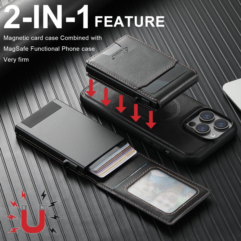 Suteni For Google Pixel 10 Pro Xl H19 Oil Wax 2-In-1 Magsafe Removable Card Box Back Phone Case(Black) - Image 2