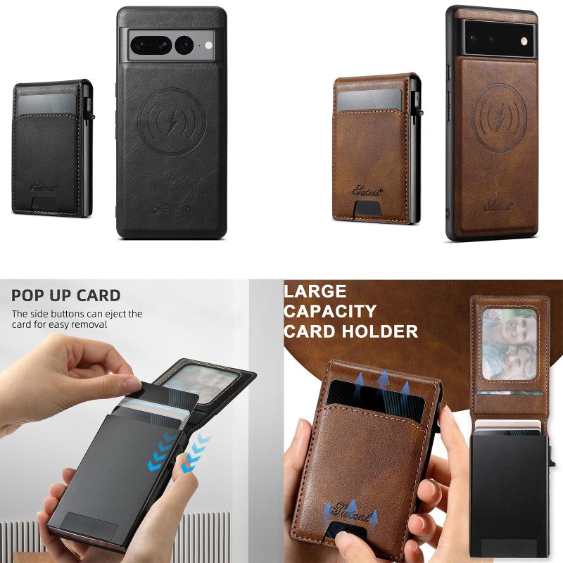 Suteni For Google Pixel 10 Pro Xl H19 Oil Wax 2-In-1 Magsafe Removable Card Box Back Phone Case(Black) - Image 5